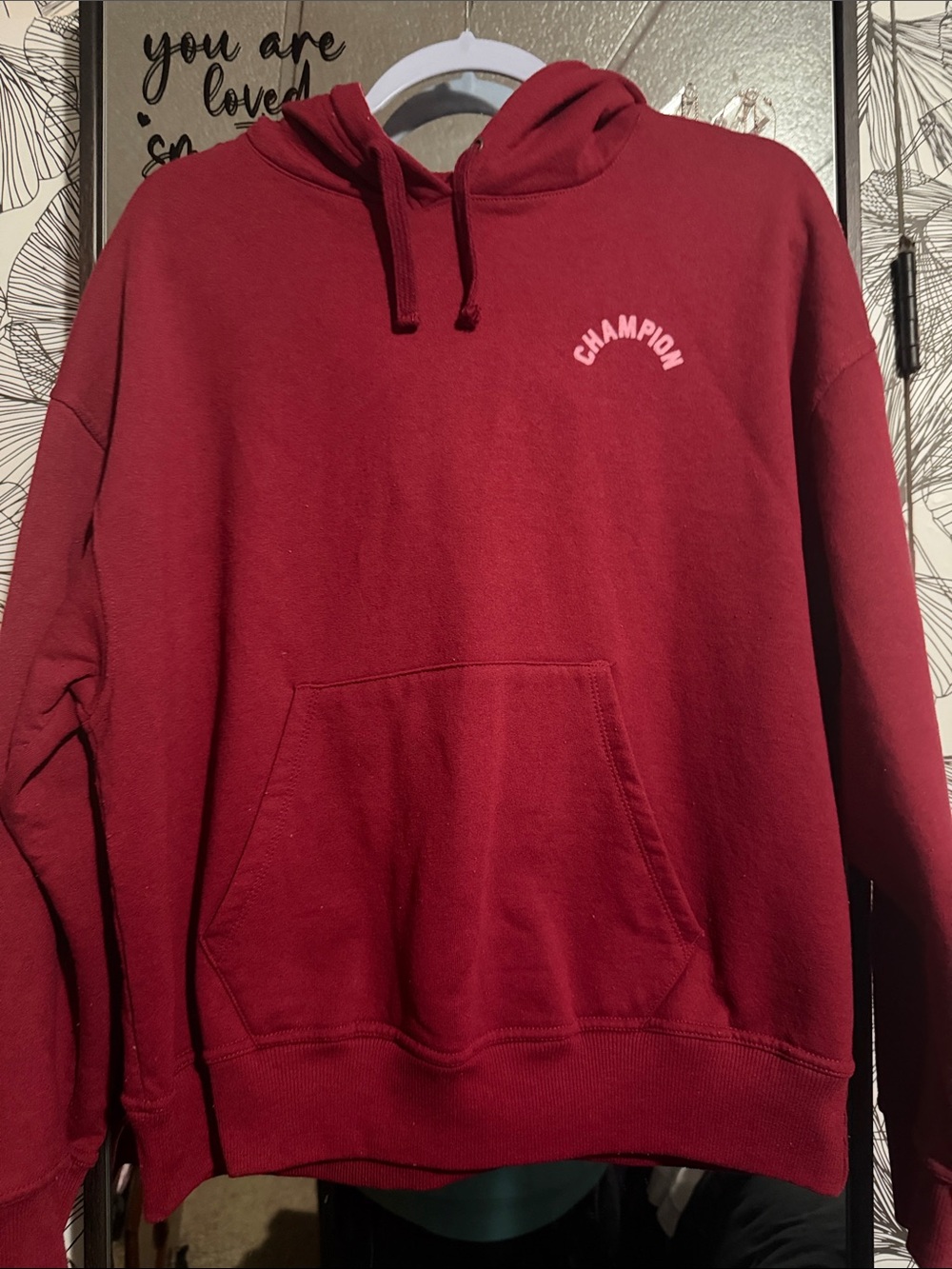 Champion Maroon Pullover Hoodie with Small Chest Logo